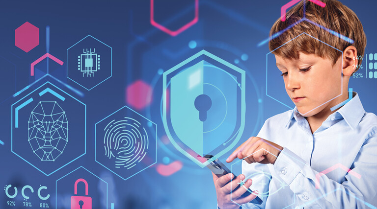 K–12 student learning about cloud security and data privacy on mobile phone