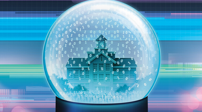 illustration of school building in a snow globe