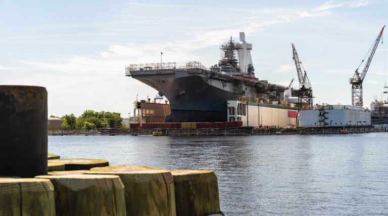Navy shipyard with military ships