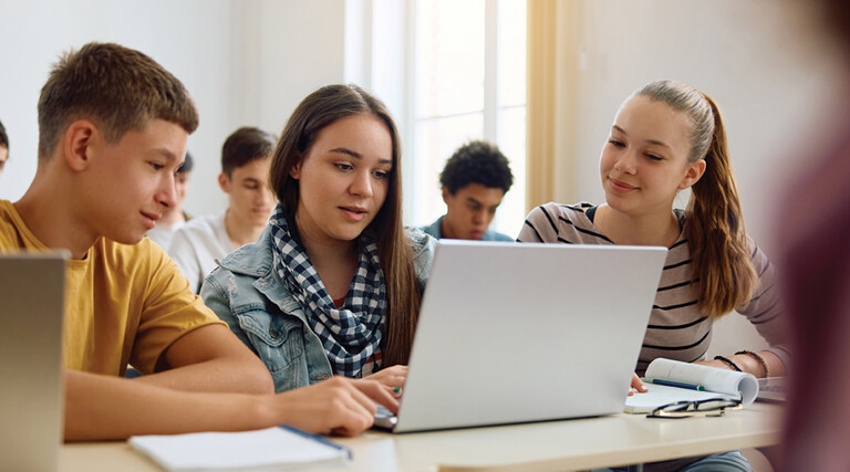 Students collaborating in class
