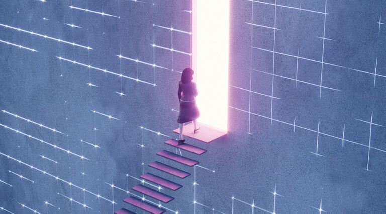 An abstract staircase and a glowing portal