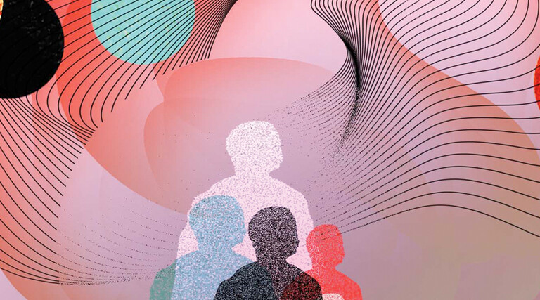 Conceptual illustration of 3 figures with lines around them