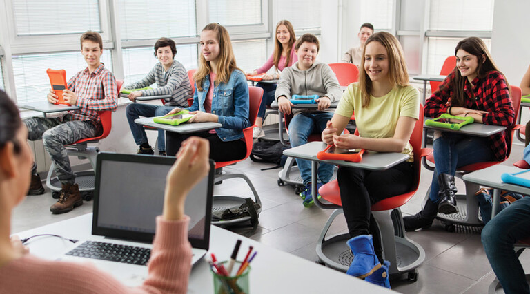 Large group of high school students in class