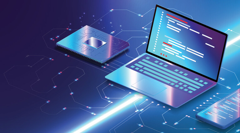 Illustration of a laptop against a blue background