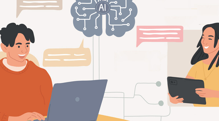 Illustration of coworkers collaborating digitally