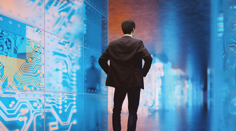 Businessperson standing in VR environment