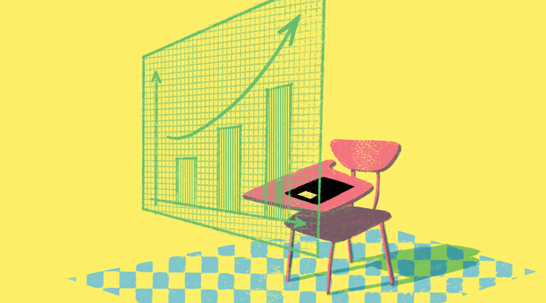 Illustration of desk and virtual board