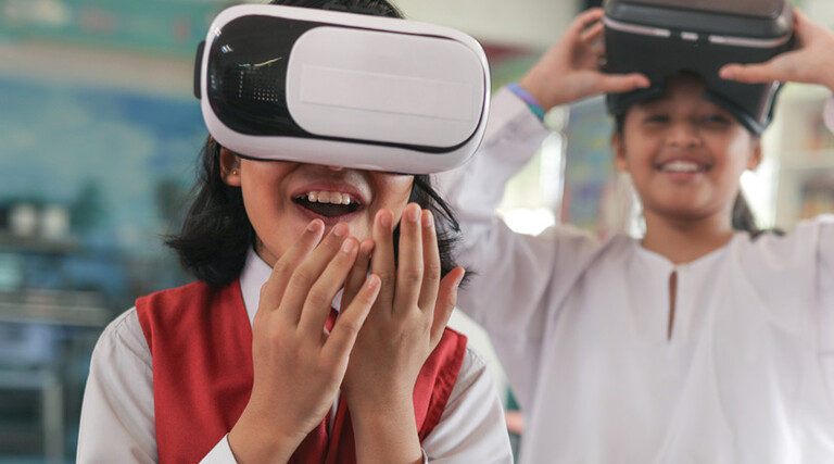 Students using VR in classroom