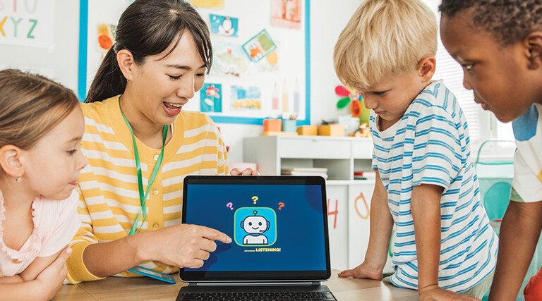 Teacher instructing students on AI usage