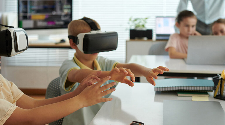 Kids using VR headsets