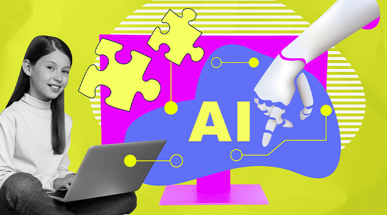 girl with AI and laptop