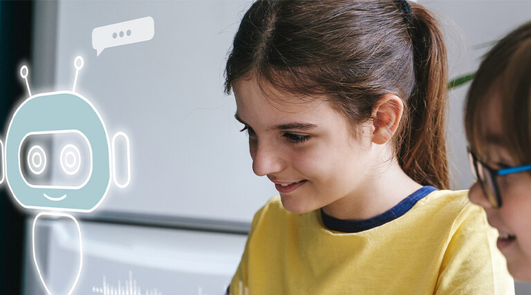 Students interacting with AI