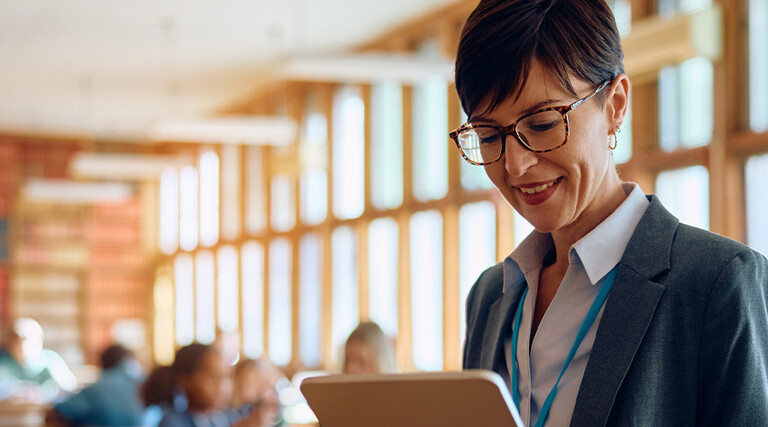 Teacher using tablet