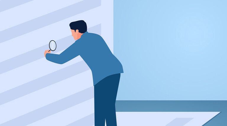 Illustration of person closely reviewing documents
