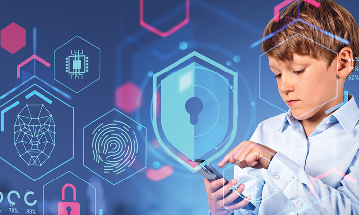 K–12 student learning about cloud security and data privacy on mobile phone