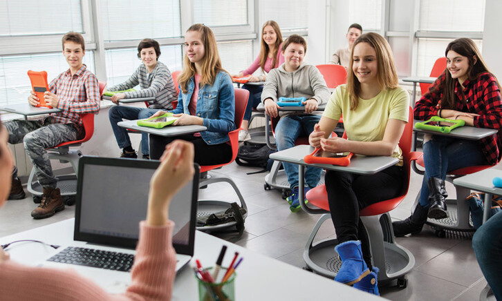 Large group of high school students in class