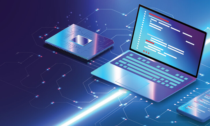 Illustration of a laptop against a blue background