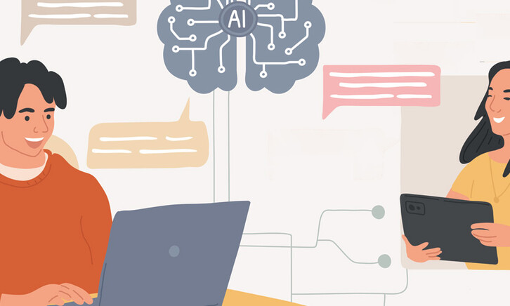 Illustration of coworkers collaborating digitally