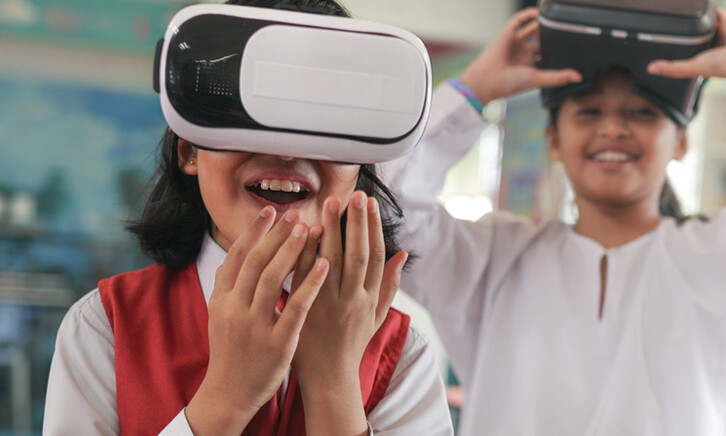 Students using VR in classroom