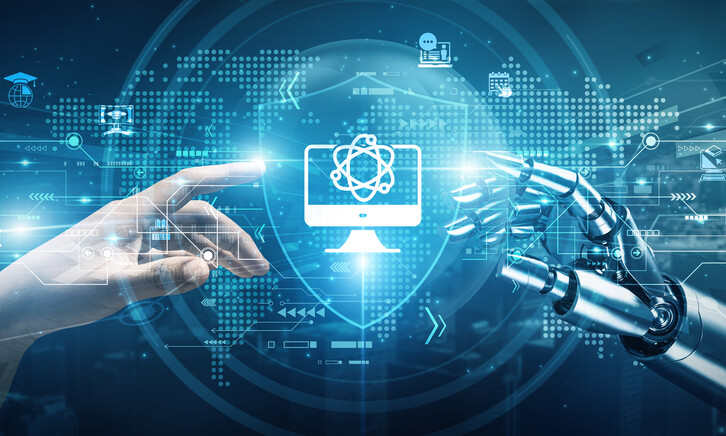 human hand and robot hand in ai art