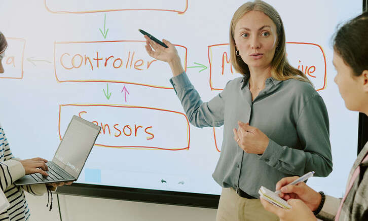 Students using an interactive board