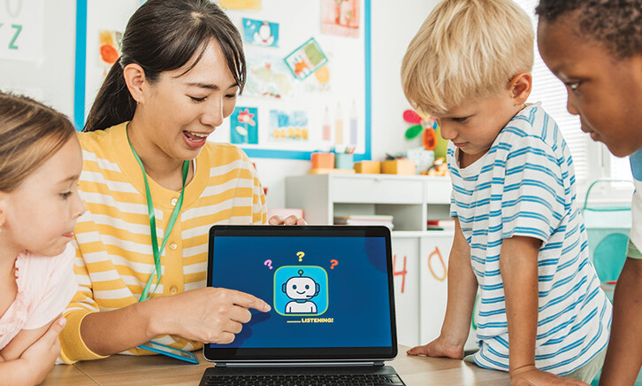 Teacher instructing students on AI usage
