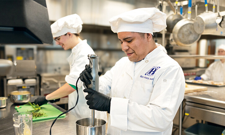 Working in restaurant kitchen