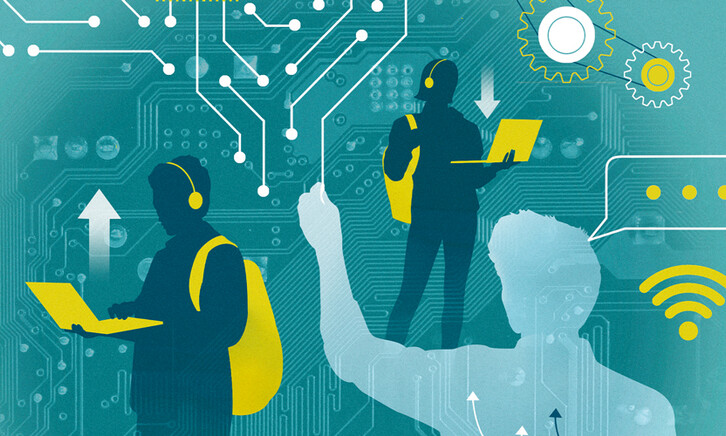Illustration of students using tech