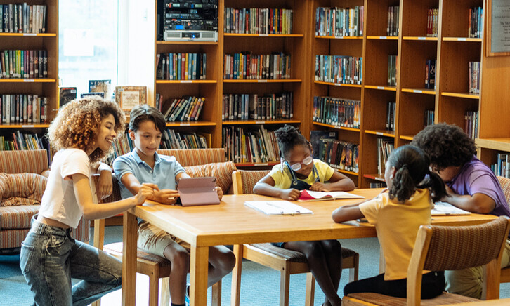 Students reading in library