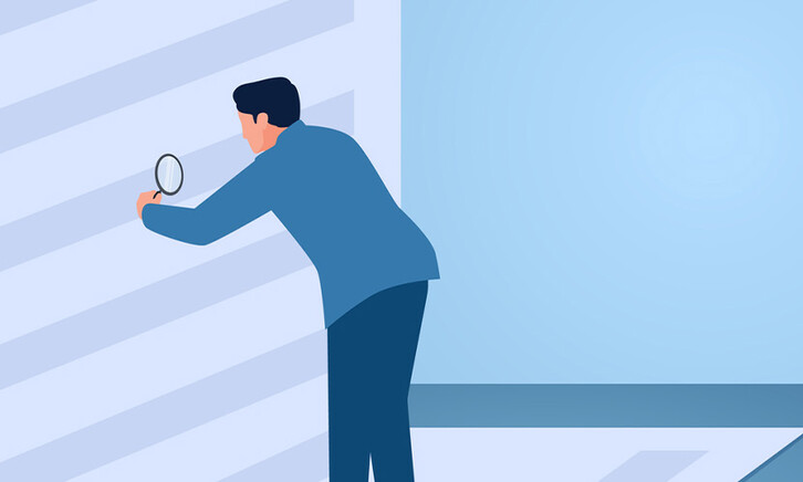 Illustration of person closely reviewing documents