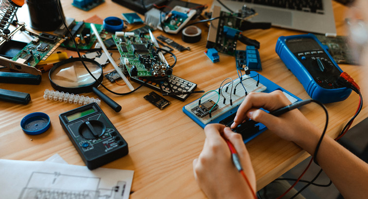 Student working on technology