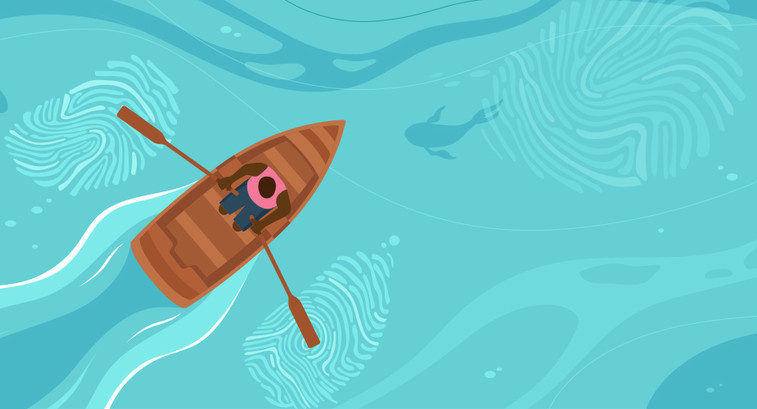 illustration of rowboat in water with fingerprints that look like ripples to represent MFA