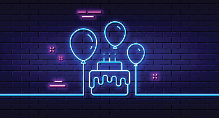 Neon cake and balloons