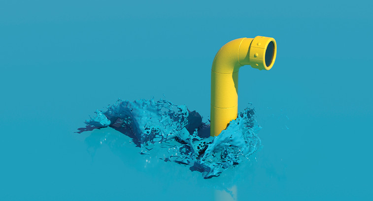 Illustration of a yellow periscope emerging from teal water