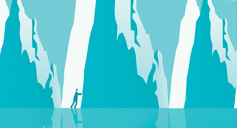Illustration of a person pushing an icy mountain