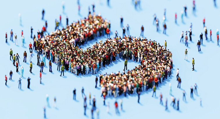 People lining up to create the number five