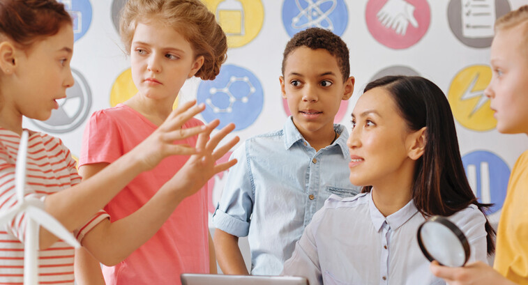 K-12 students learning STEM with teacher