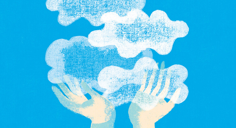 two illustrated hands making steam or a cloud