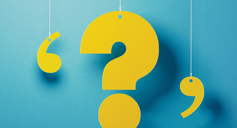 Floating apostrophe, question mark and comma