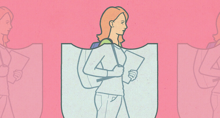 illustration of cybersecurity shield over k12 student