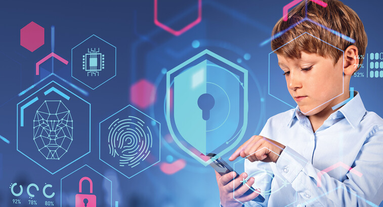 K–12 student learning about cloud security and data privacy on mobile phone