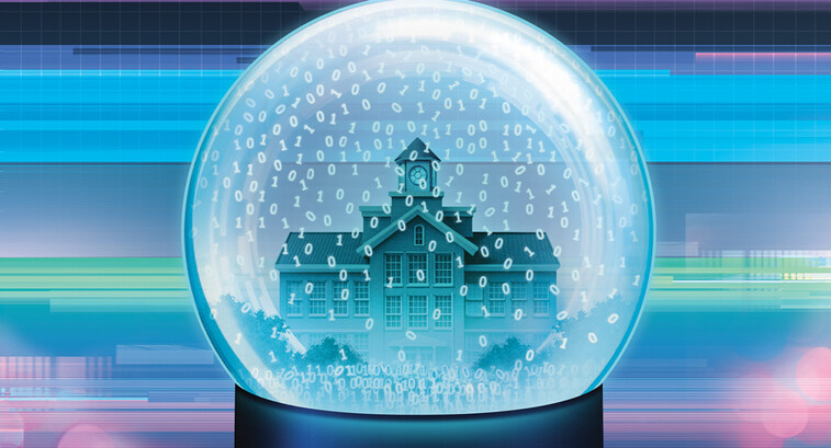 illustration of school building in a snow globe