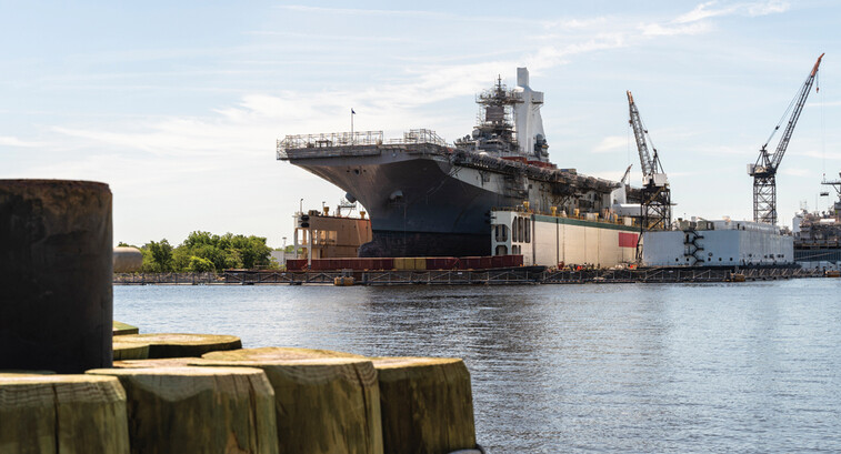 Navy shipyard with military ships
