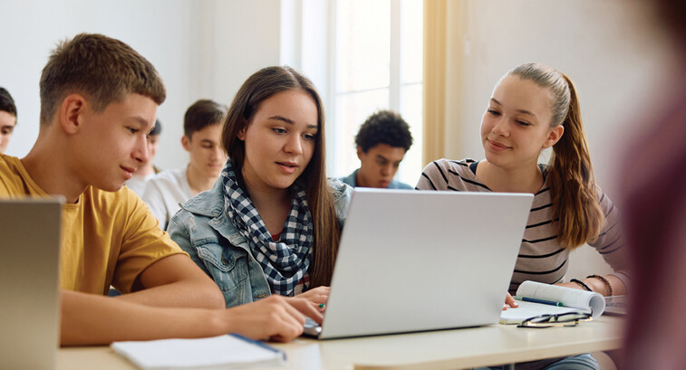 Students collaborating in class