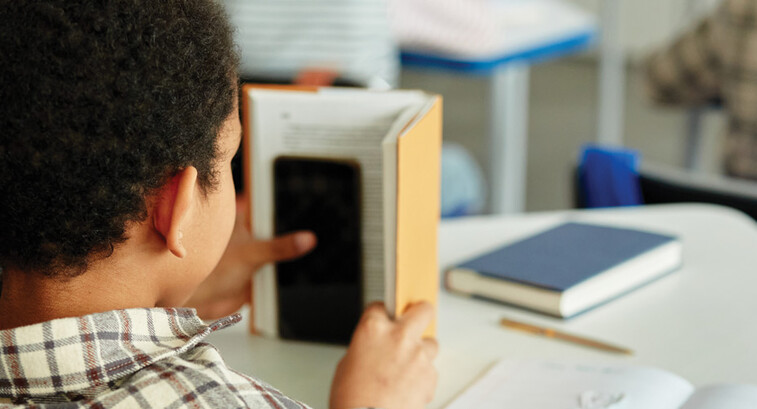 Student using phone during class