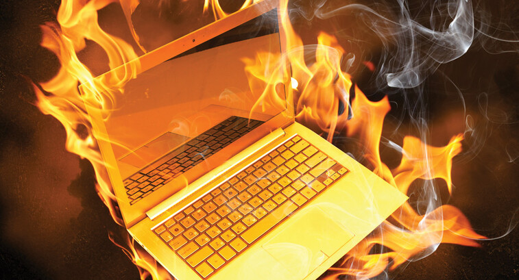 computer generated image of laptop on fire