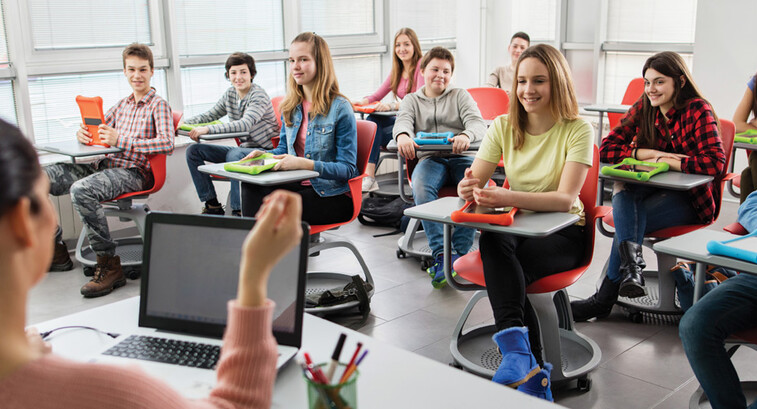 Large group of high school students in class
