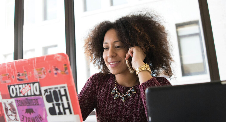 Employee using computer in the office