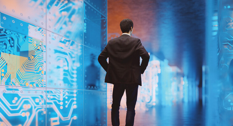 Businessperson standing in VR environment