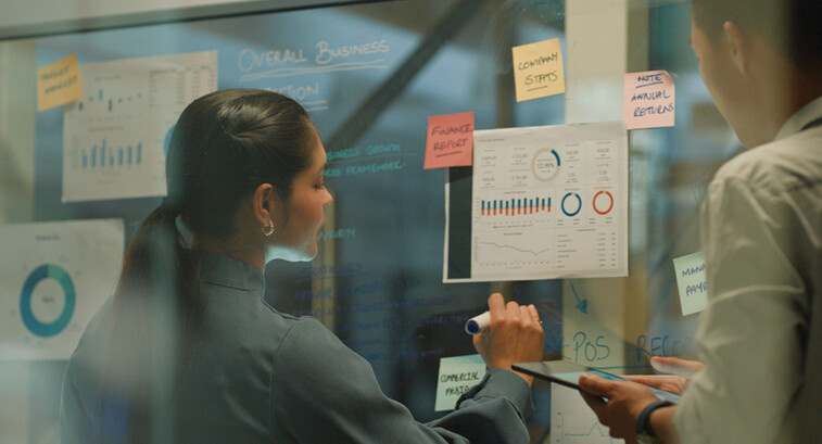 Team reviewing analytics for a meeting